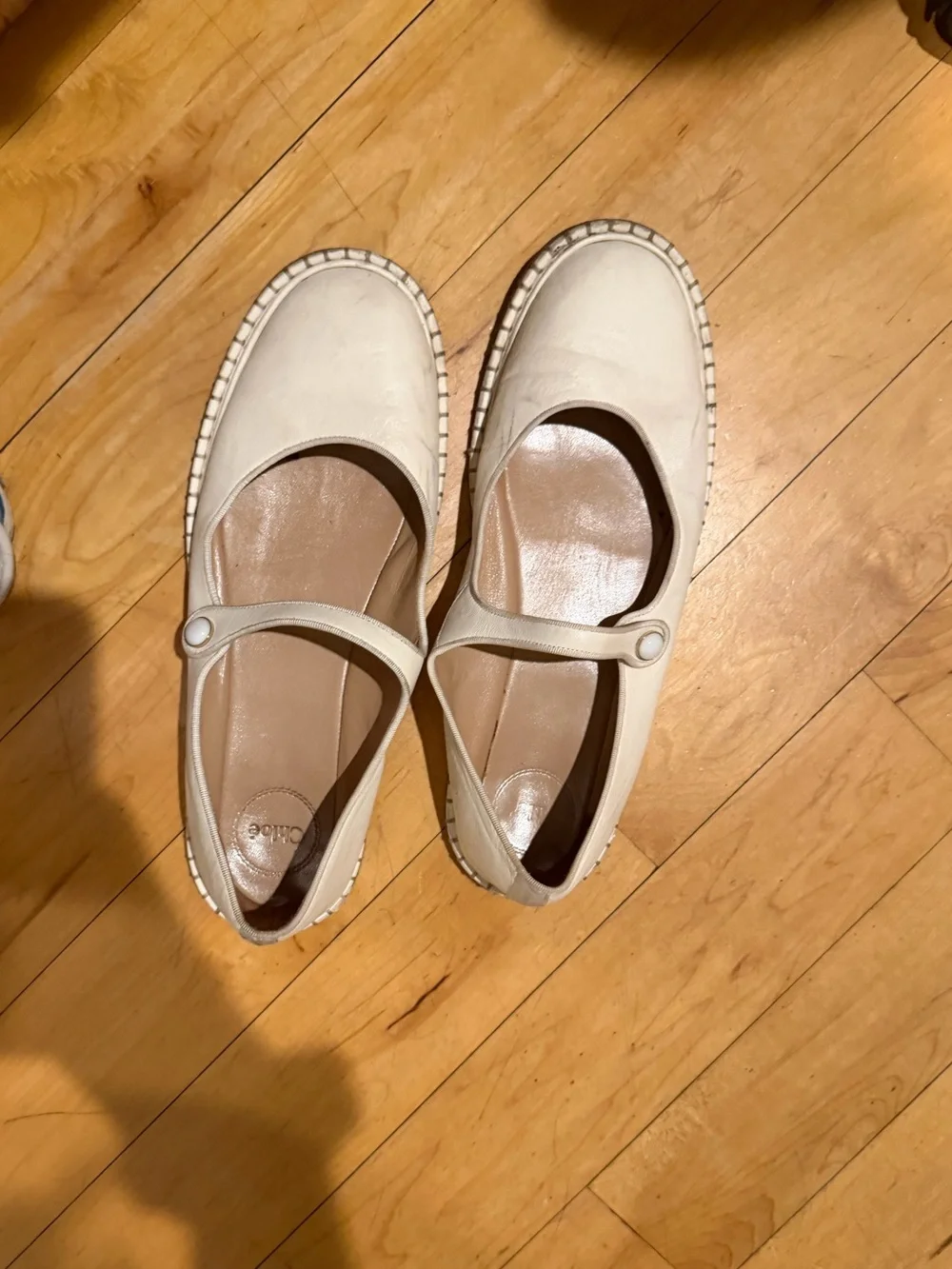 Chloe Rubie Cloudy White Leather Mary Jane Ballet Flat size 9.5